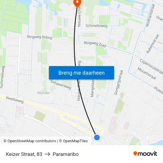Keizer Straat, 83 to Paramaribo map