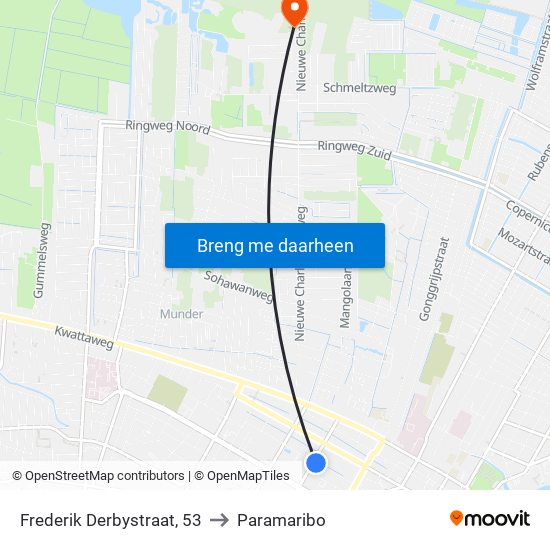 Frederik Derbystraat, 53 to Paramaribo map