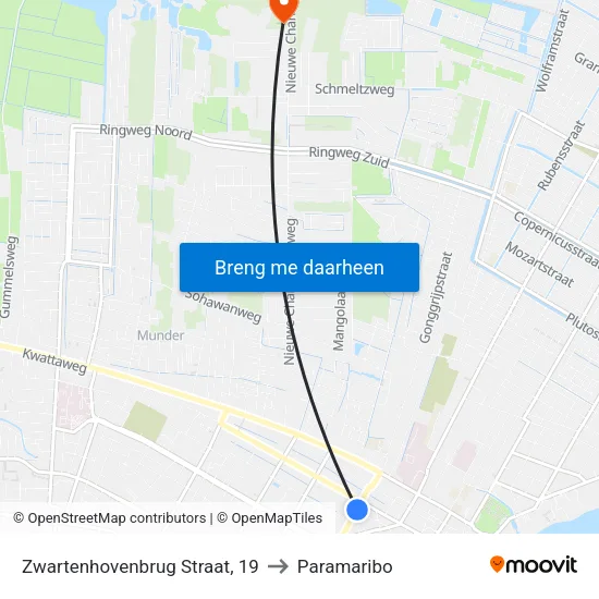 Zwartenhovenbrug Straat, 19 to Paramaribo map