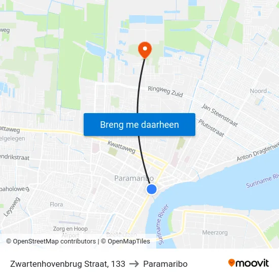 Zwartenhovenbrug Straat, 133 to Paramaribo map
