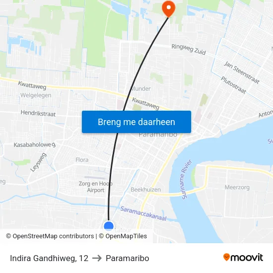 Indira Gandhiweg, 12 to Paramaribo map