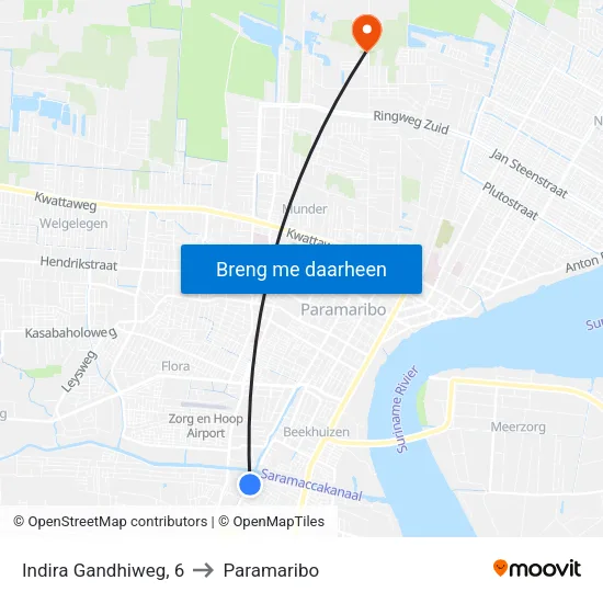 Indira Gandhiweg, 6 to Paramaribo map
