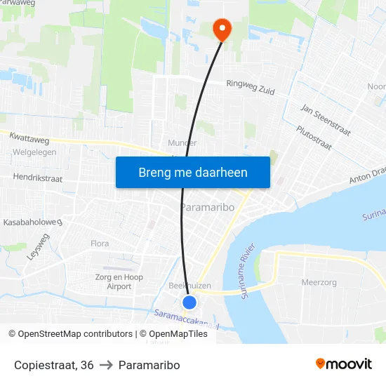 Copiestraat, 36 to Paramaribo map