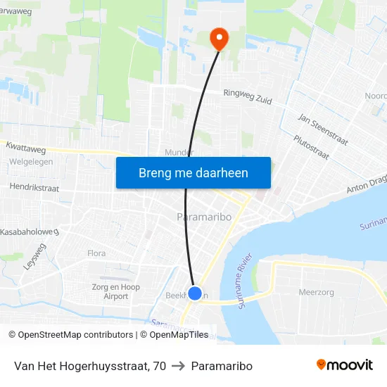 Van Het Hogerhuysstraat, 70 to Paramaribo map