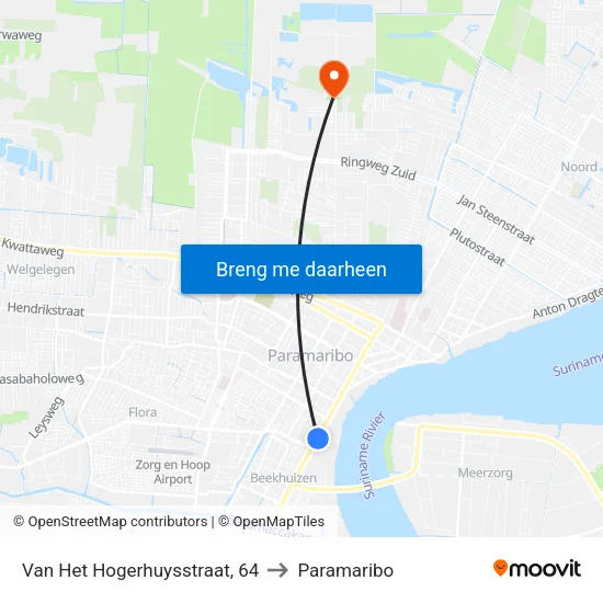 Van Het Hogerhuysstraat, 64 to Paramaribo map