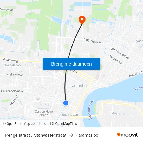 Pengelstraat / Stanvasterstraat to Paramaribo map