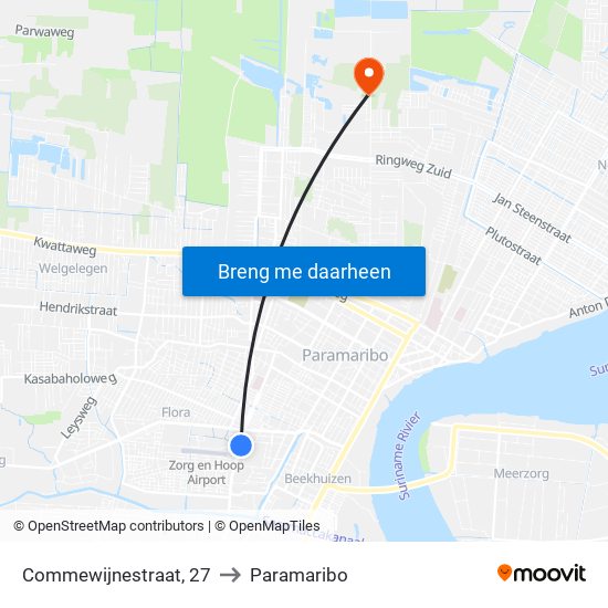 Commewijnestraat, 27 to Paramaribo map