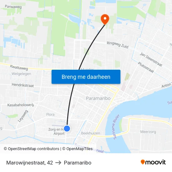 Marowijnestraat, 42 to Paramaribo map