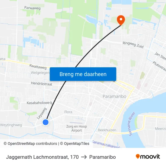 Jaggernath Lachmonstraat, 170 to Paramaribo map