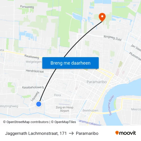 Jaggernath Lachmonstraat, 171 to Paramaribo map