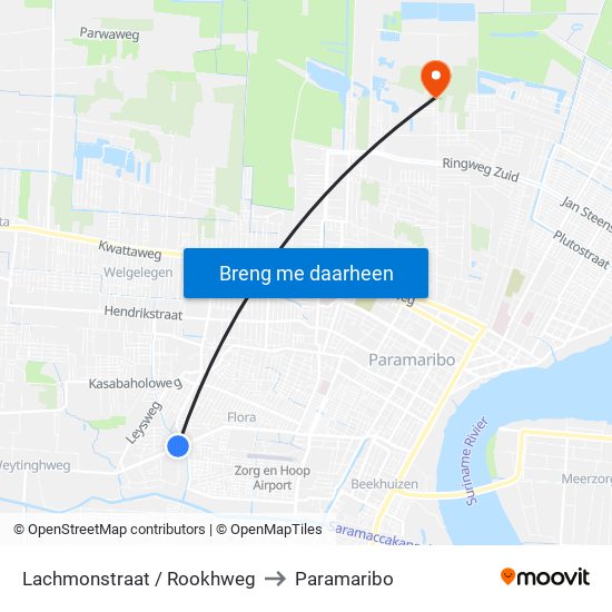 Lachmonstraat / Rookhweg to Paramaribo map