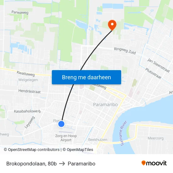 Brokopondolaan, 80b to Paramaribo map