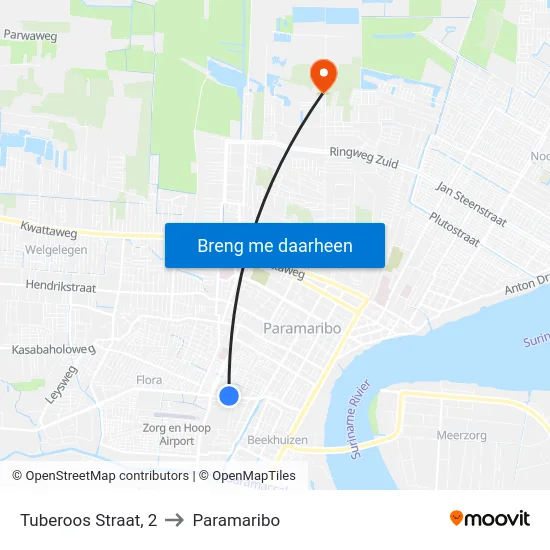 Tuberoos Straat, 2 to Paramaribo map