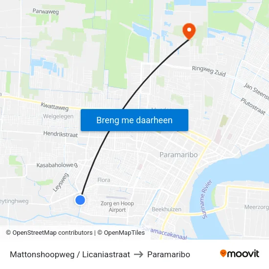 Mattonshoopweg / Licaniastraat to Paramaribo map