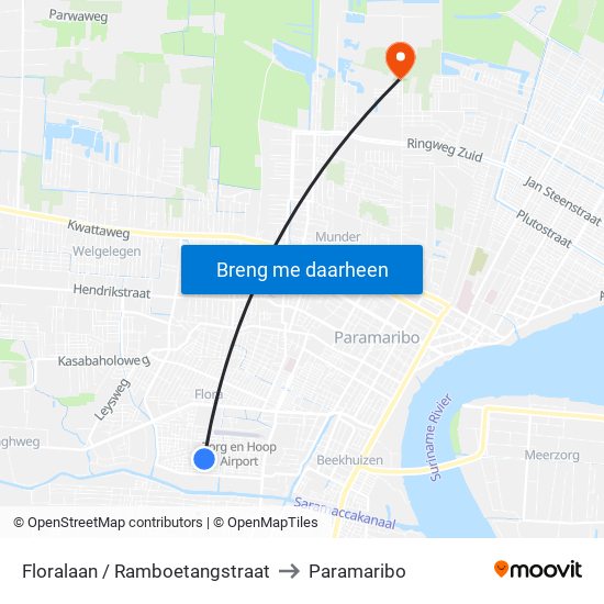 Floralaan / Ramboetangstraat to Paramaribo map