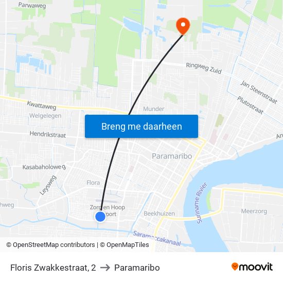Floris Zwakkestraat, 2 to Paramaribo map