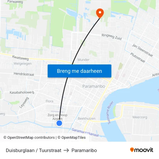 Duisburglaan / Tuurstraat to Paramaribo map