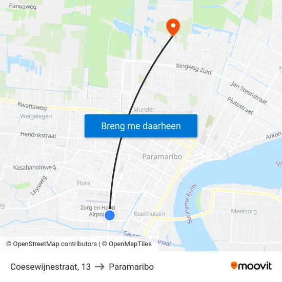 Coesewijnestraat, 13 to Paramaribo map