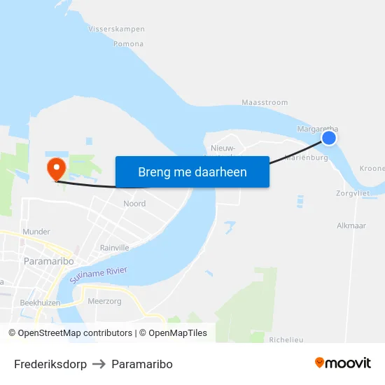 Frederiksdorp to Paramaribo map