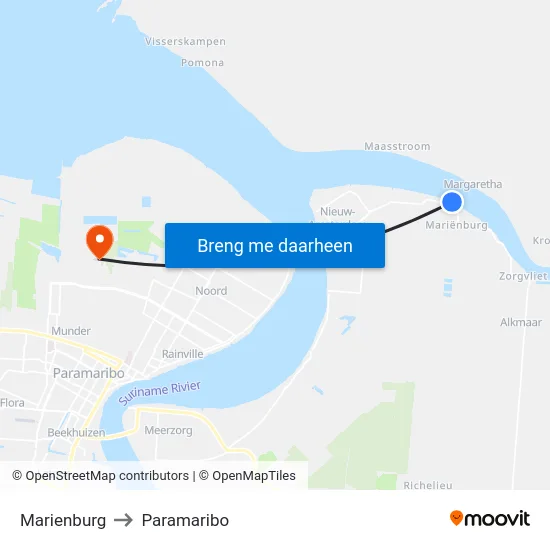 Marienburg to Paramaribo map