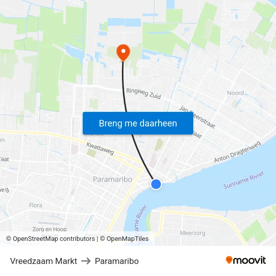 Vreedzaam Markt to Paramaribo map