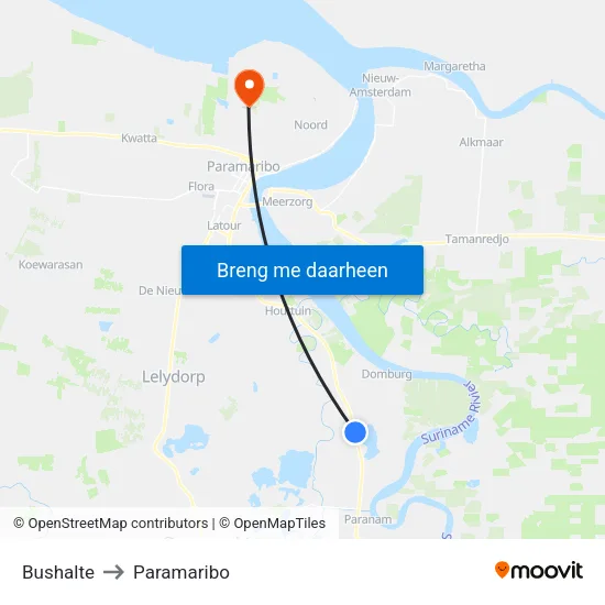 Bushalte to Paramaribo map