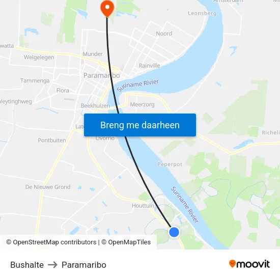 Bushalte to Paramaribo map