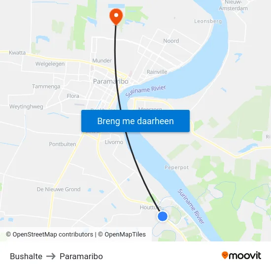 Bushalte to Paramaribo map