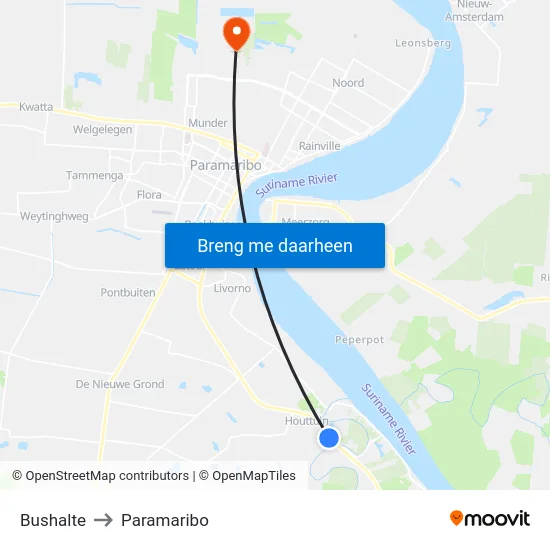 Bushalte to Paramaribo map