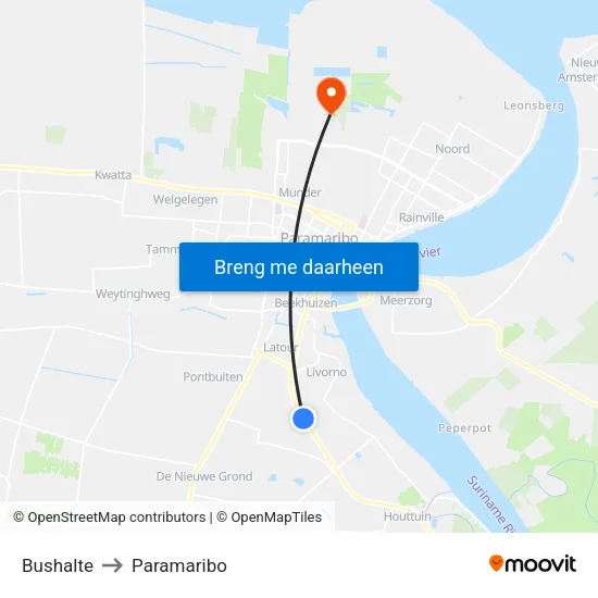 Bushalte to Paramaribo map