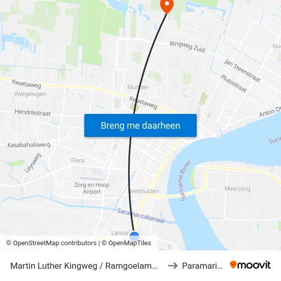 Martin Luther Kingweg / Ramgoelamweg to Paramaribo map