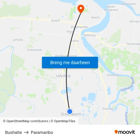 Bushalte to Paramaribo map