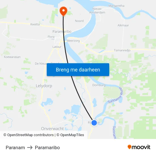 Paranam to Paramaribo map