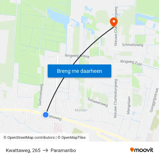 Kwattaweg, 265 to Paramaribo map