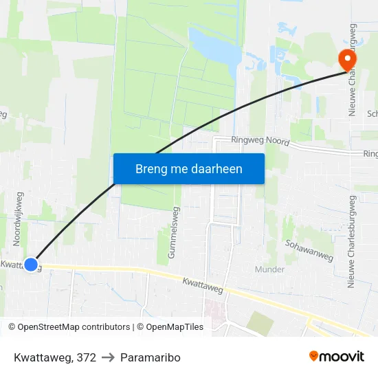 Kwattaweg, 372 to Paramaribo map