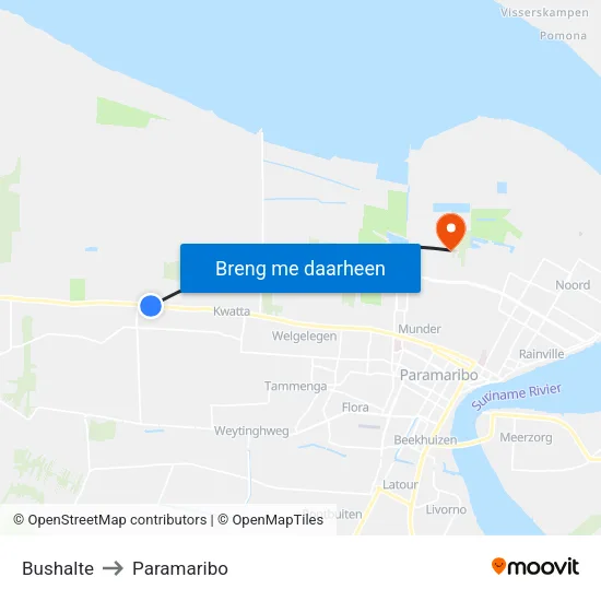 Bushalte to Paramaribo map