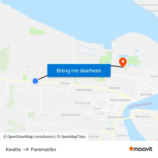 Kwatta to Paramaribo map