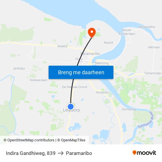 Indira Gandhiweg, 839 to Paramaribo map