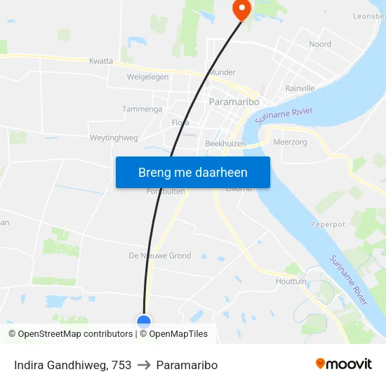 Indira Gandhiweg, 753 to Paramaribo map