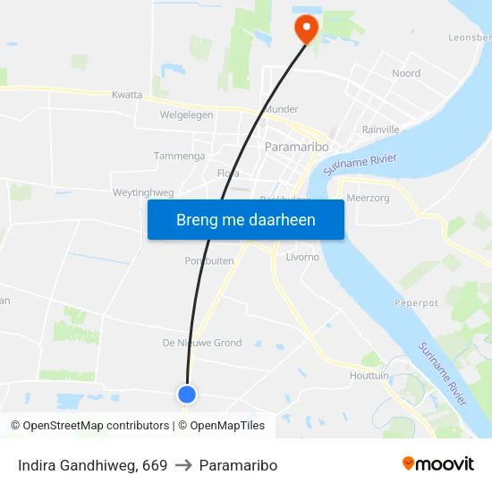 Indira Gandhiweg, 669 to Paramaribo map