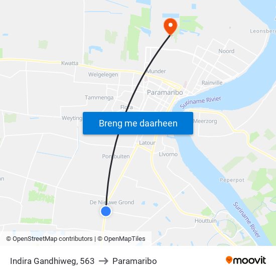 Indira Gandhiweg, 563 to Paramaribo map