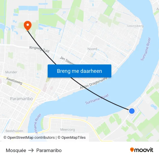 Mosquée to Paramaribo map