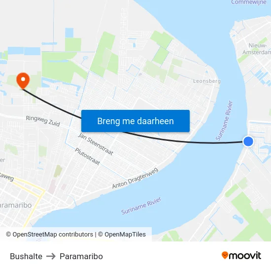 Bushalte to Paramaribo map