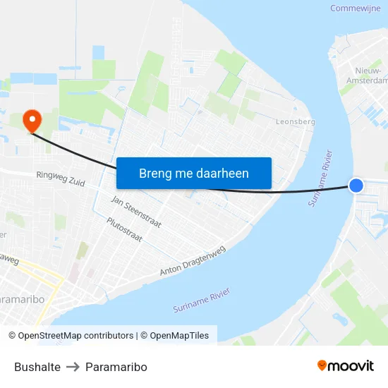 Bushalte to Paramaribo map