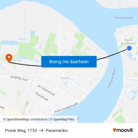 Pronk Weg, 1753 to Paramaribo map