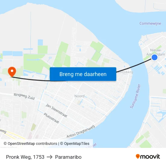 Pronk Weg, 1753 to Paramaribo map
