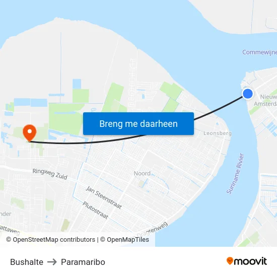 Bushalte to Paramaribo map