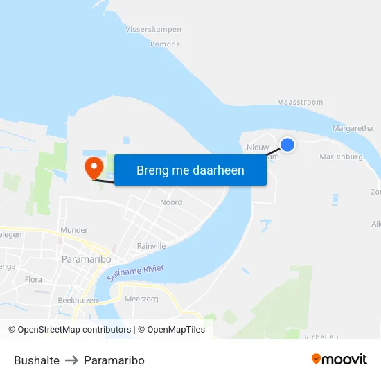 Bushalte to Paramaribo map