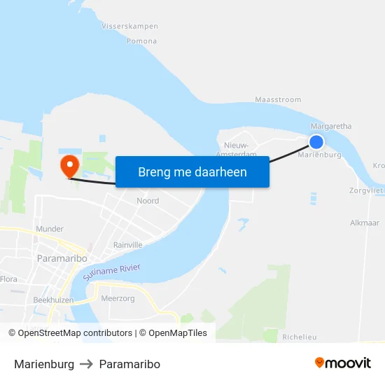 Marienburg to Paramaribo map