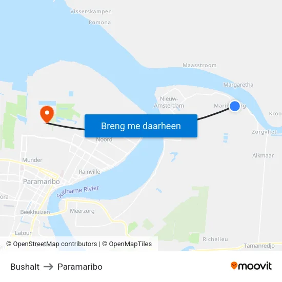 Bushalt to Paramaribo map